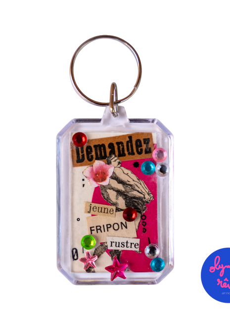 Porte-clé collage original n°5 — Jeune fripon rustre, Pièce unique 3 × 5 cm