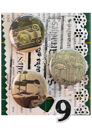 Savoirs Arrachés — Lot de 3 badges upcyclés de vieux livres (32 mm)