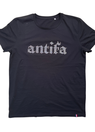 T-shirt « antifa » strass de verre (rhinestone), fait main