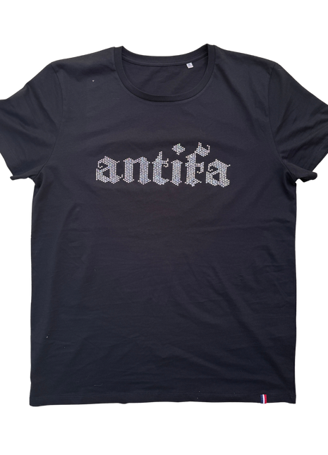 T-shirt « antifa » strass de verre (rhinestone), fait main