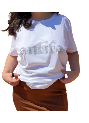 T-shirt « antifa » strass de verre (rhinestone), fait main