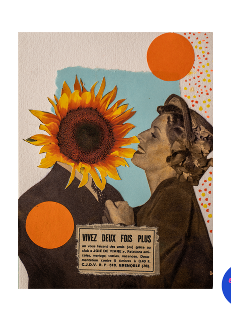 Collage original n°2 — Vivez deux fois plus, Pièce unique 10,5 × 14 cm