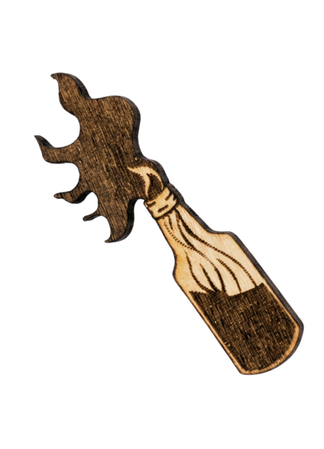 Broche en bois « Cocktail Molotov » - gravée & découpée