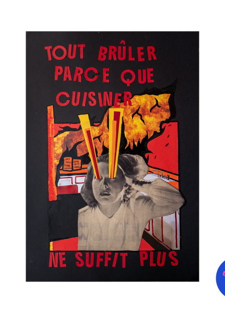 Collage original n°5 — Cuisiner ne suffit plus, Pièce unique A4 sur papier noir