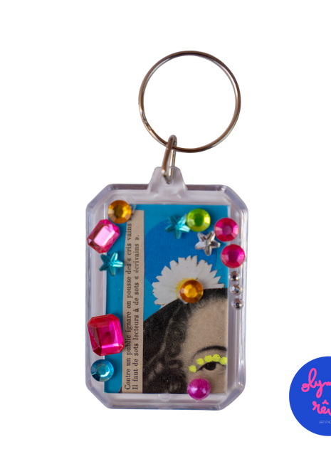 Porte-clé collage original n°1 — Des cris vains, écrivains , Pièce unique 3 × 5 cm