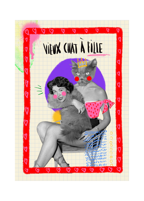 Vieux chat à fille - Carte postale & affiche féministe